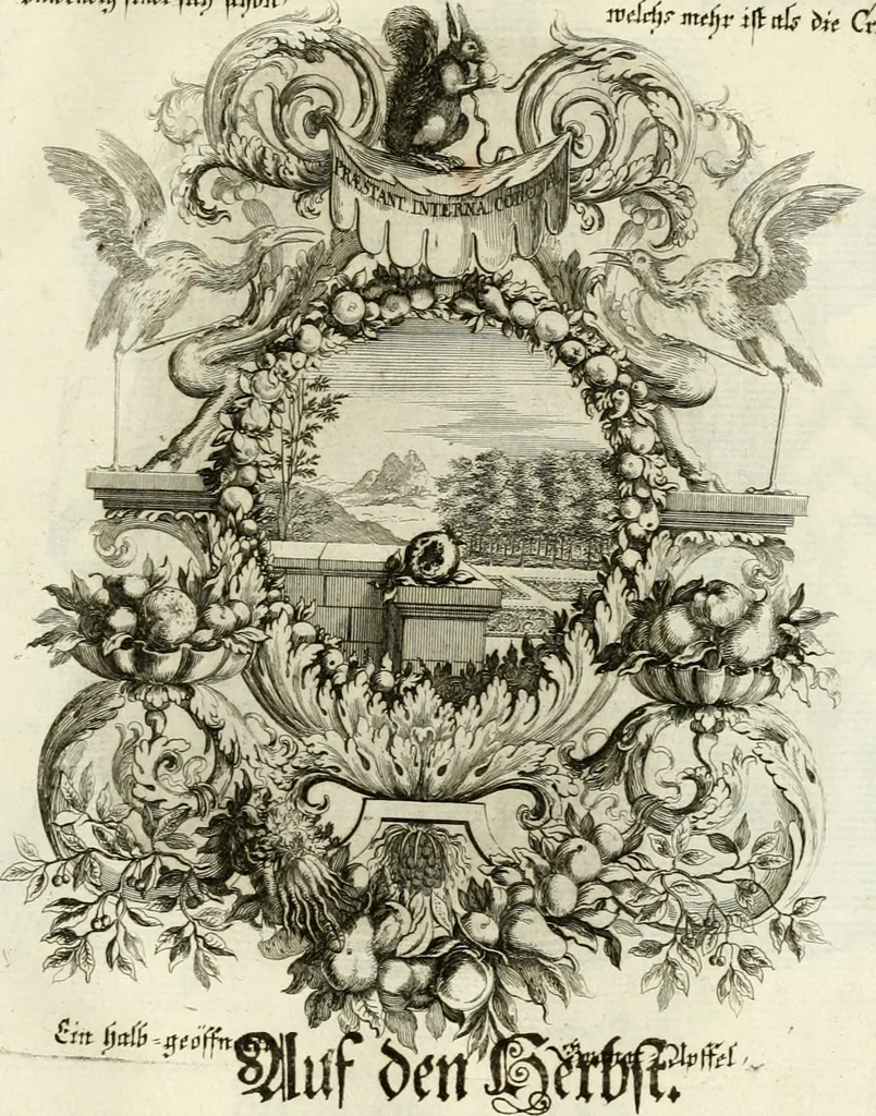 An illustration from Tapisseries du roy, ou sont representez les quatre elemens et les quatre saisons : avec les devises qvi les accompagnent et leur explication = Königliche französische Tapezereyen, oder überaus schöne Sinn-Bilder, in welchen die vier Element, samt den vier Jahr-Zeiten, neben den Dencksprüchen und ihren Ausslegungen, vorgestellet werden, 1690, leaf 132