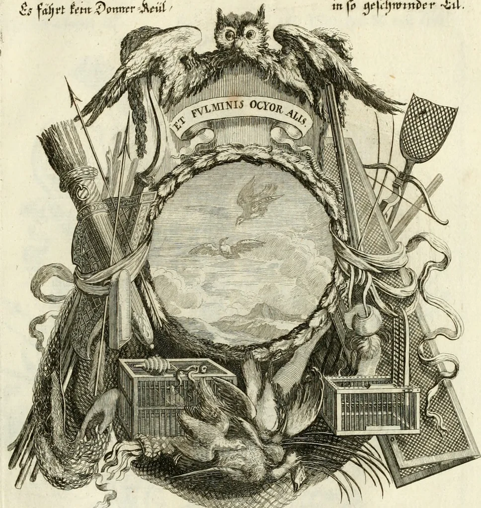 An illustration from Tapisseries du roy, ou sont representez les quatre elemens et les quatre saisons : avec les devises qvi les accompagnent et leur explication = Königliche französische Tapezereyen, oder überaus schöne Sinn-Bilder, in welchen die vier Element, samt den vier Jahr-Zeiten, neben den Dencksprüchen und ihren Ausslegungen, vorgestellet werden, 1690, leaf 134