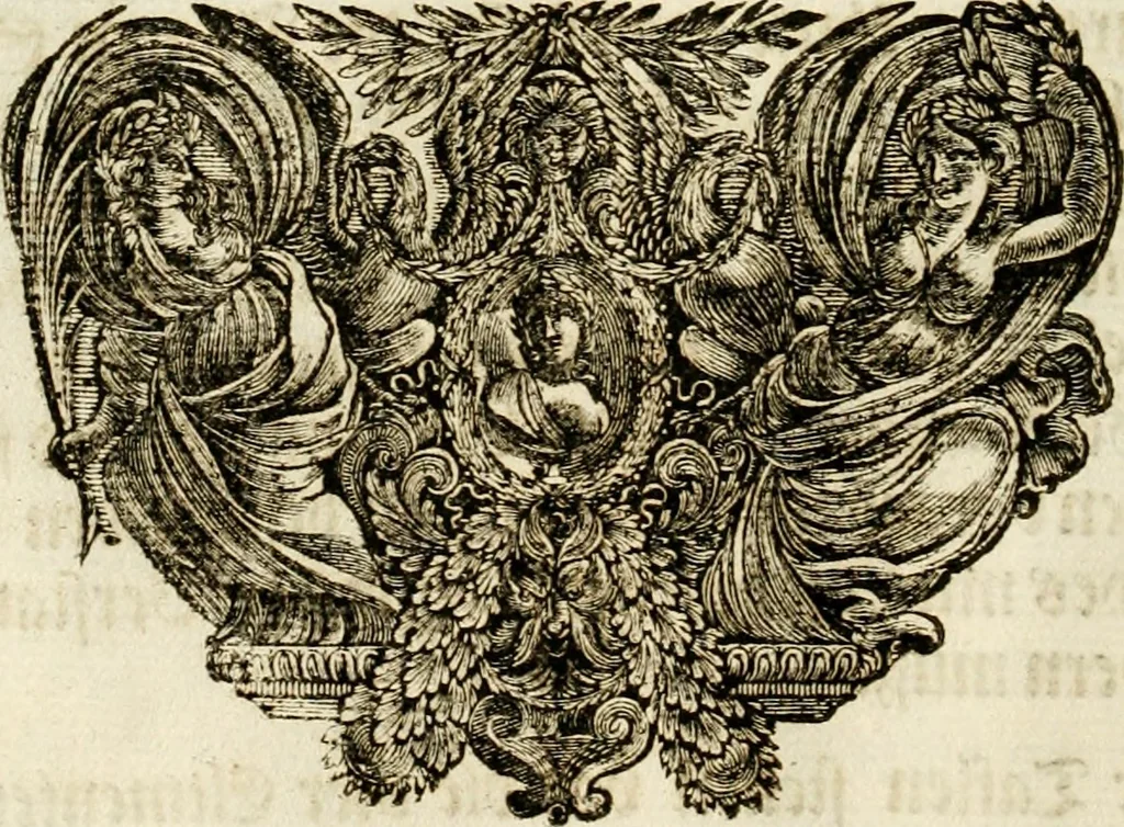 An illustration from Tapisseries du roy, ou sont representez les quatre elemens et les quatre saisons : avec les devises qvi les accompagnent et leur explication = Königliche französische Tapezereyen, oder überaus schöne Sinn-Bilder, in welchen die vier Element, samt den vier Jahr-Zeiten, neben den Dencksprüchen und ihren Ausslegungen, vorgestellet werden, 1690, leaf 15