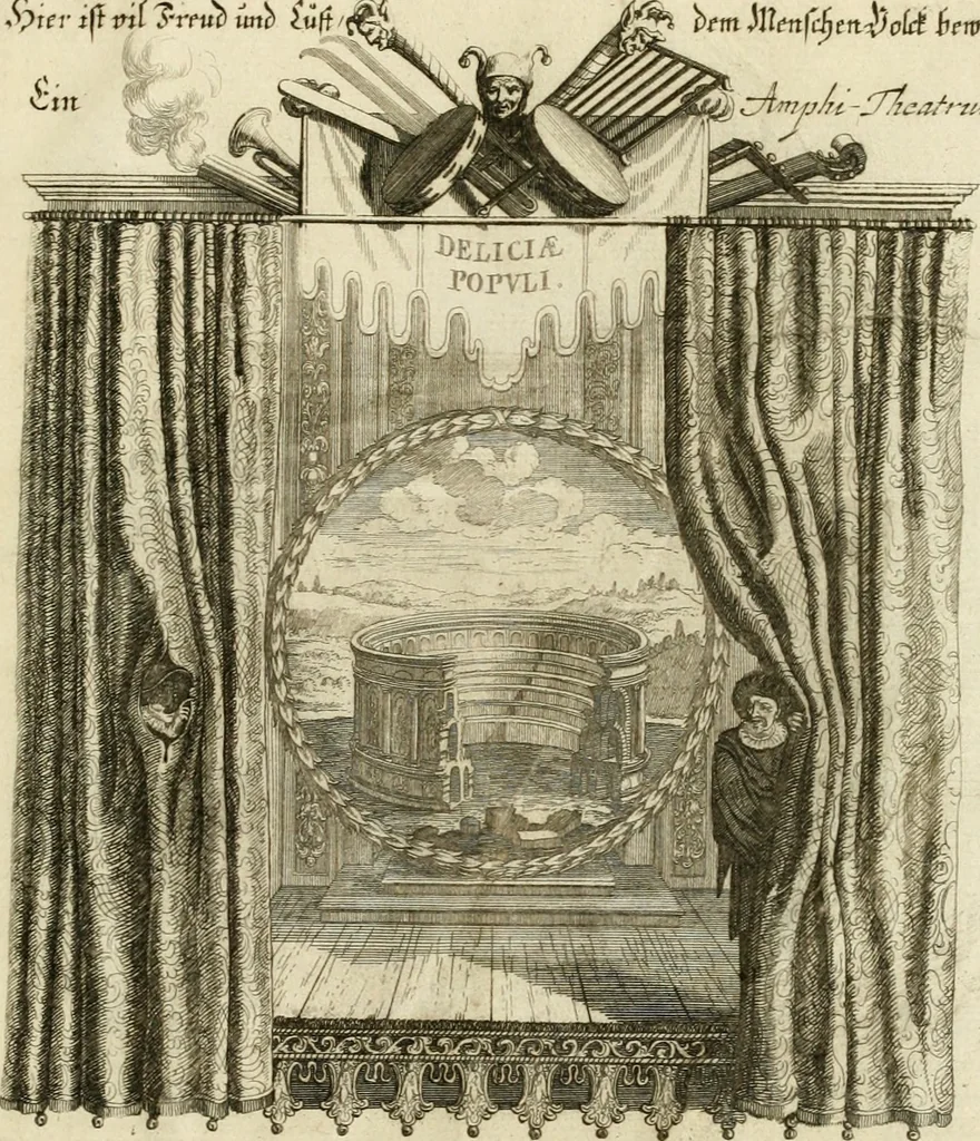 An illustration from Tapisseries du roy, ou sont representez les quatre elemens et les quatre saisons : avec les devises qvi les accompagnent et leur explication = Königliche französische Tapezereyen, oder überaus schöne Sinn-Bilder, in welchen die vier Element, samt den vier Jahr-Zeiten, neben den Dencksprüchen und ihren Ausslegungen, vorgestellet werden, 1690, leaf 152