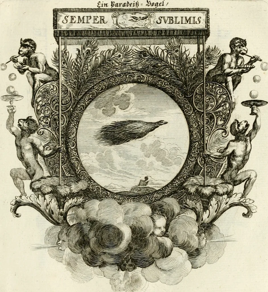 An illustration from Tapisseries du roy, ou sont representez les quatre elemens et les quatre saisons : avec les devises qvi les accompagnent et leur explication = Königliche französische Tapezereyen, oder überaus schöne Sinn-Bilder, in welchen die vier Element, samt den vier Jahr-Zeiten, neben den Dencksprüchen und ihren Ausslegungen, vorgestellet werden, 1690, leaf 44
