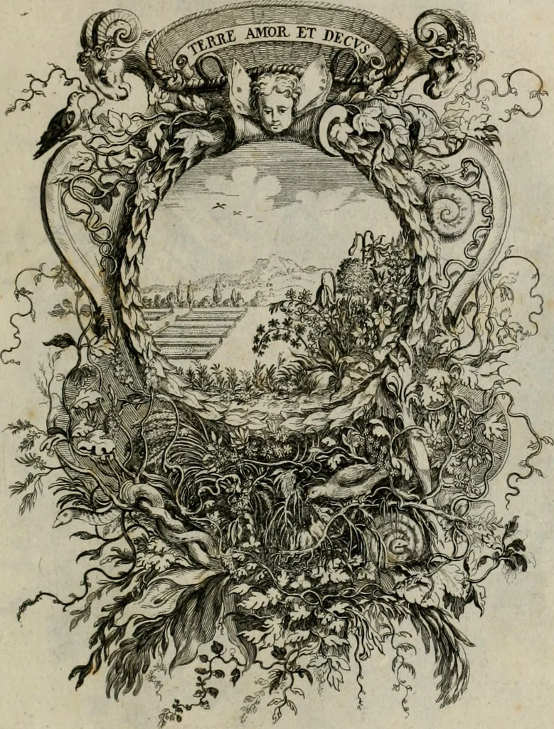 An illustration from Tapisseries du Roy, ou sont representez les quatre elemens et les quatre saisons : avec les devises qui les accompagnent et leur explication. Königliche französische Tapezereyen ..., 1687, leaf 100