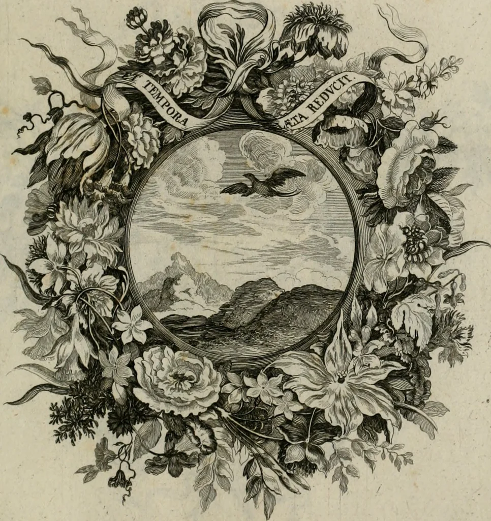 An illustration from Tapisseries du Roy, ou sont representez les quatre elemens et les quatre saisons : avec les devises qui les accompagnent et leur explication. Königliche französische Tapezereyen ..., 1687, leaf 102