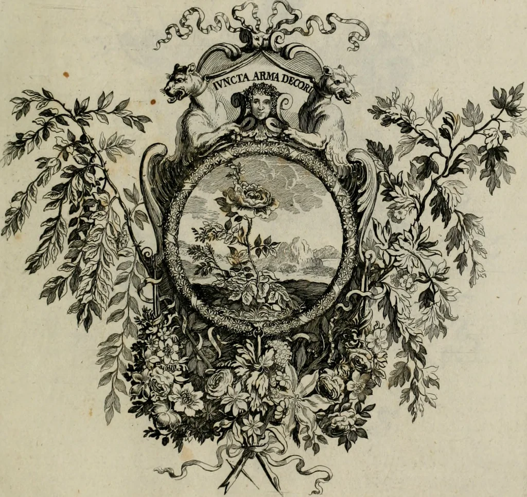 An illustration from Tapisseries du Roy, ou sont representez les quatre elemens et les quatre saisons : avec les devises qui les accompagnent et leur explication. Königliche französische Tapezereyen ..., 1687, leaf 104