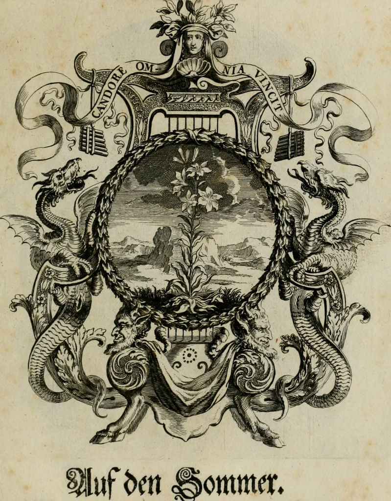 An illustration from Tapisseries du Roy, ou sont representez les quatre elemens et les quatre saisons : avec les devises qui les accompagnent et leur explication. Königliche französische Tapezereyen ..., 1687, leaf 118