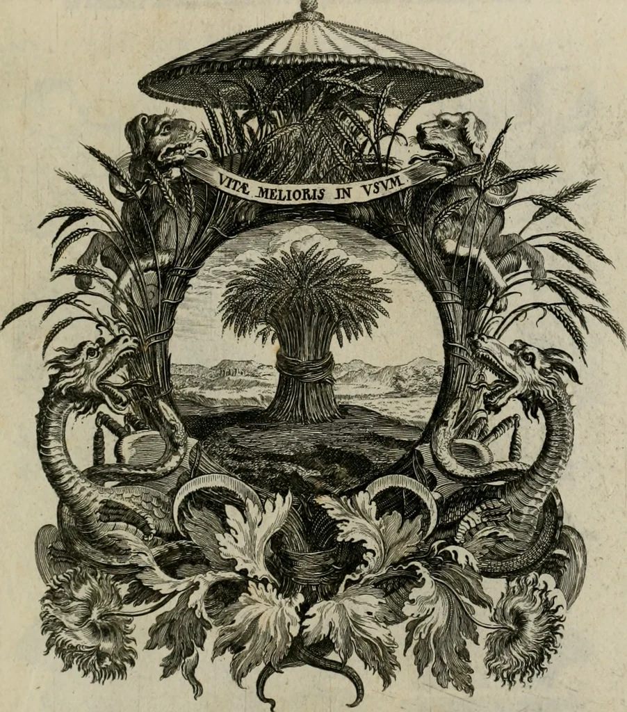 An illustration from Tapisseries du Roy, ou sont representez les quatre elemens et les quatre saisons : avec les devises qui les accompagnent et leur explication. Königliche französische Tapezereyen ..., 1687, leaf 120