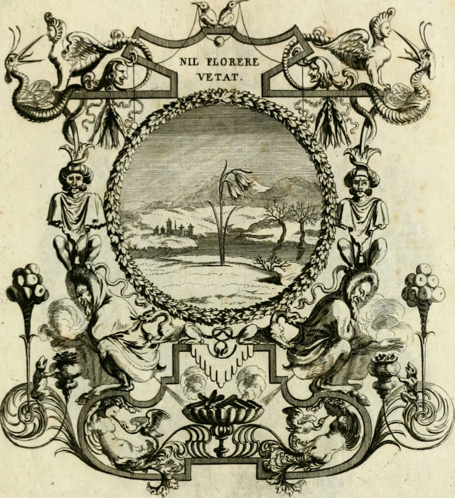 An illustration from Tapisseries du Roy, ou sont representez les quatre elemens et les quatre saisons : avec les devises qui les accompagnent et leur explication. Königliche französische Tapezereyen ..., 1687, leaf 152