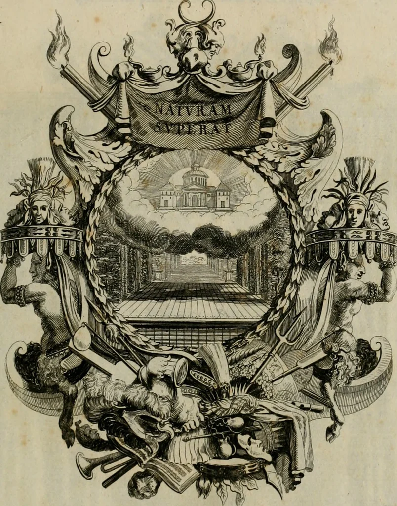 An illustration from Tapisseries du Roy, ou sont representez les quatre elemens et les quatre saisons : avec les devises qui les accompagnent et leur explication. Königliche französische Tapezereyen ..., 1687, leaf 154