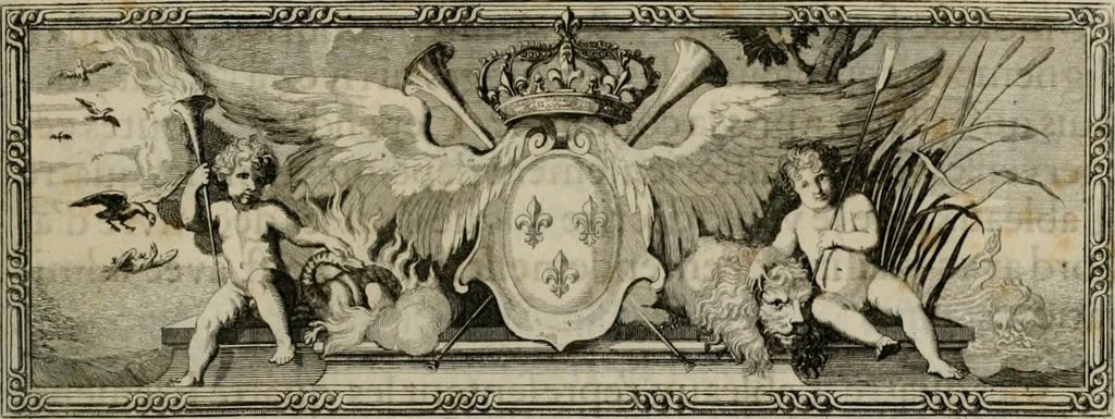 An illustration from Tapisseries du Roy, ou sont representez les quatre elemens et les quatre saisons : avec les devises qui les accompagnent et leur explication. Königliche französische Tapezereyen ..., 1687, leaf 16