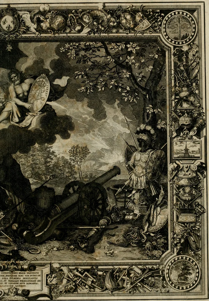 An illustration from Tapisseries du Roy, ou sont representez les quatre elemens et les quatre saisons : avec les devises qui les accompagnent et leur explication. Königliche französische Tapezereyen ..., 1687, leaf 28