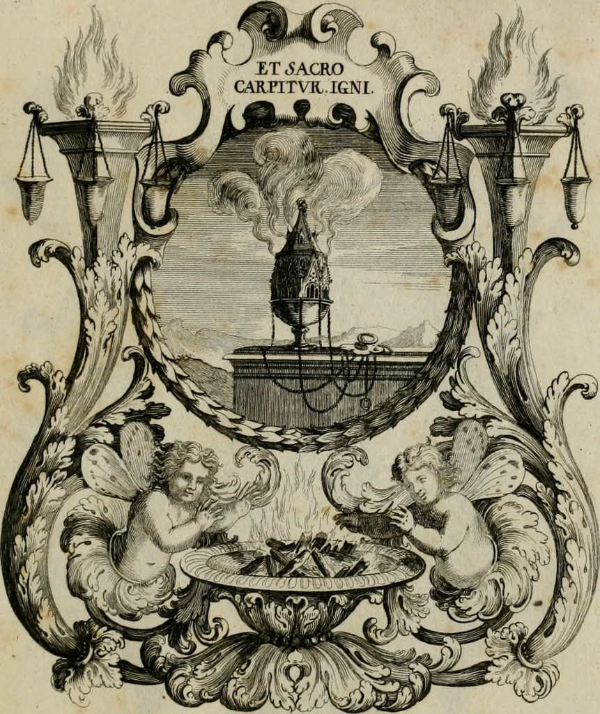 An illustration from Tapisseries du Roy, ou sont representez les quatre elemens et les quatre saisons : avec les devises qui les accompagnent et leur explication. Königliche französische Tapezereyen ..., 1687, leaf 30