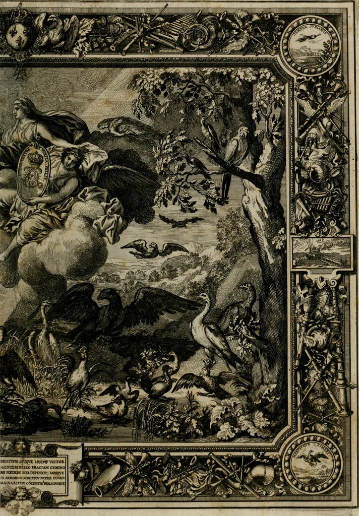 An illustration from Tapisseries du Roy, ou sont representez les quatre elemens et les quatre saisons : avec les devises qui les accompagnent et leur explication. Königliche französische Tapezereyen ..., 1687, leaf 44