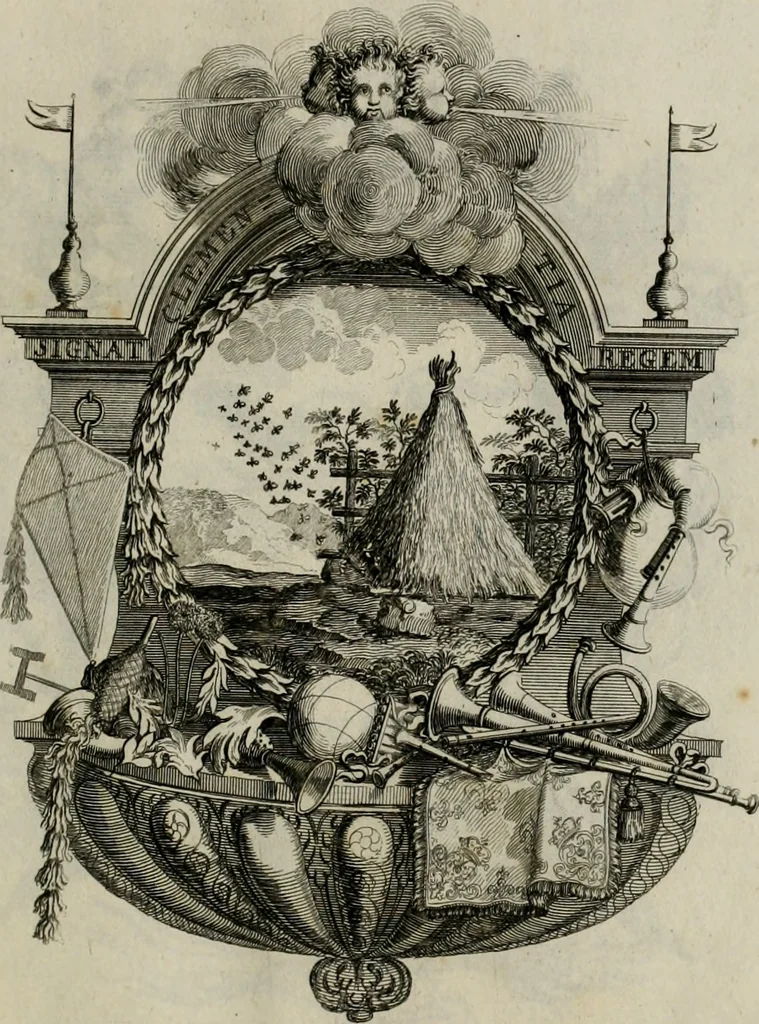 An illustration from Tapisseries du Roy, ou sont representez les quatre elemens et les quatre saisons : avec les devises qui les accompagnent et leur explication. Königliche französische Tapezereyen ..., 1687, leaf 50