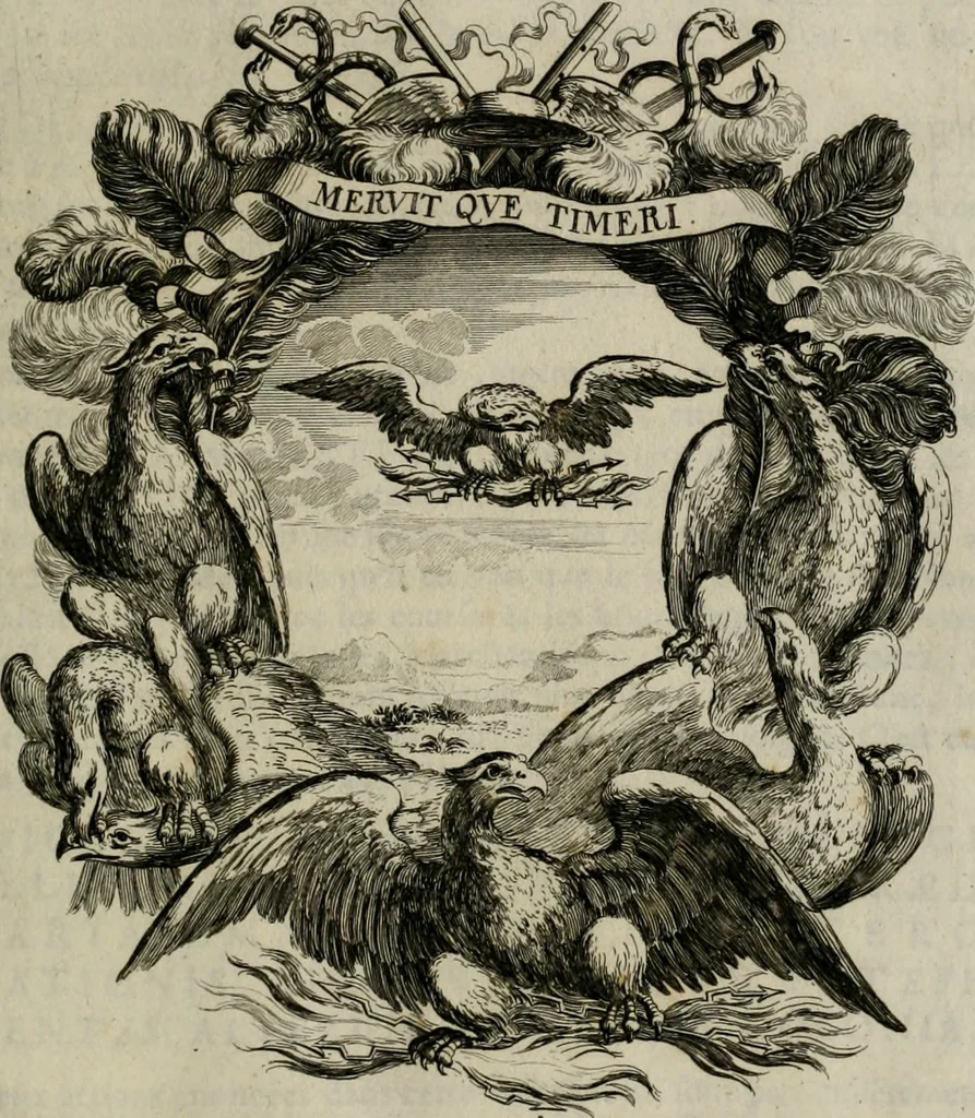 An illustration from Tapisseries du Roy, ou sont representez les quatre elemens et les quatre saisons : avec les devises qui les accompagnent et leur explication. Königliche französische Tapezereyen ..., 1687, leaf 52