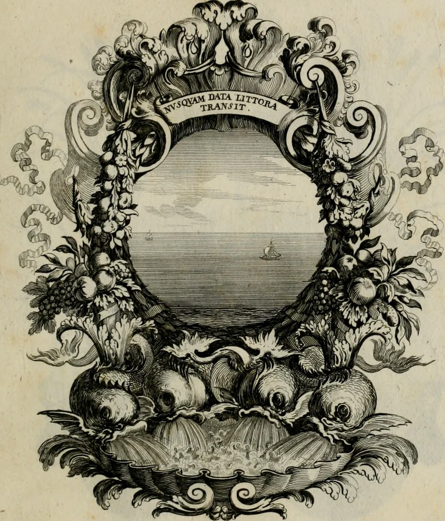 An illustration from Tapisseries du Roy, ou sont representez les quatre elemens et les quatre saisons : avec les devises qui les accompagnent et leur explication. Königliche französische Tapezereyen ..., 1687, leaf 60
