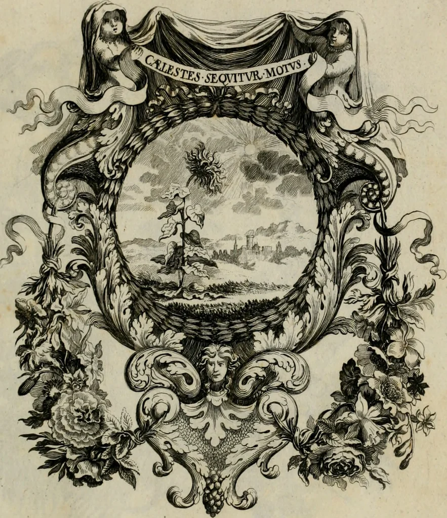 An illustration from Tapisseries du Roy, ou sont representez les quatre elemens et les quatre saisons : avec les devises qui les accompagnent et leur explication. Königliche französische Tapezereyen ..., 1687, leaf 76