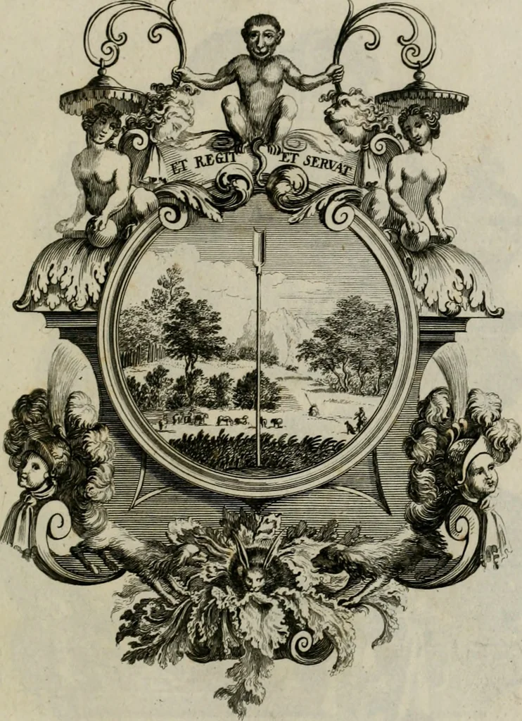 An illustration from Tapisseries du Roy, ou sont representez les quatre elemens et les quatre saisons : avec les devises qui les accompagnent et leur explication. Königliche französische Tapezereyen ..., 1687, leaf 80