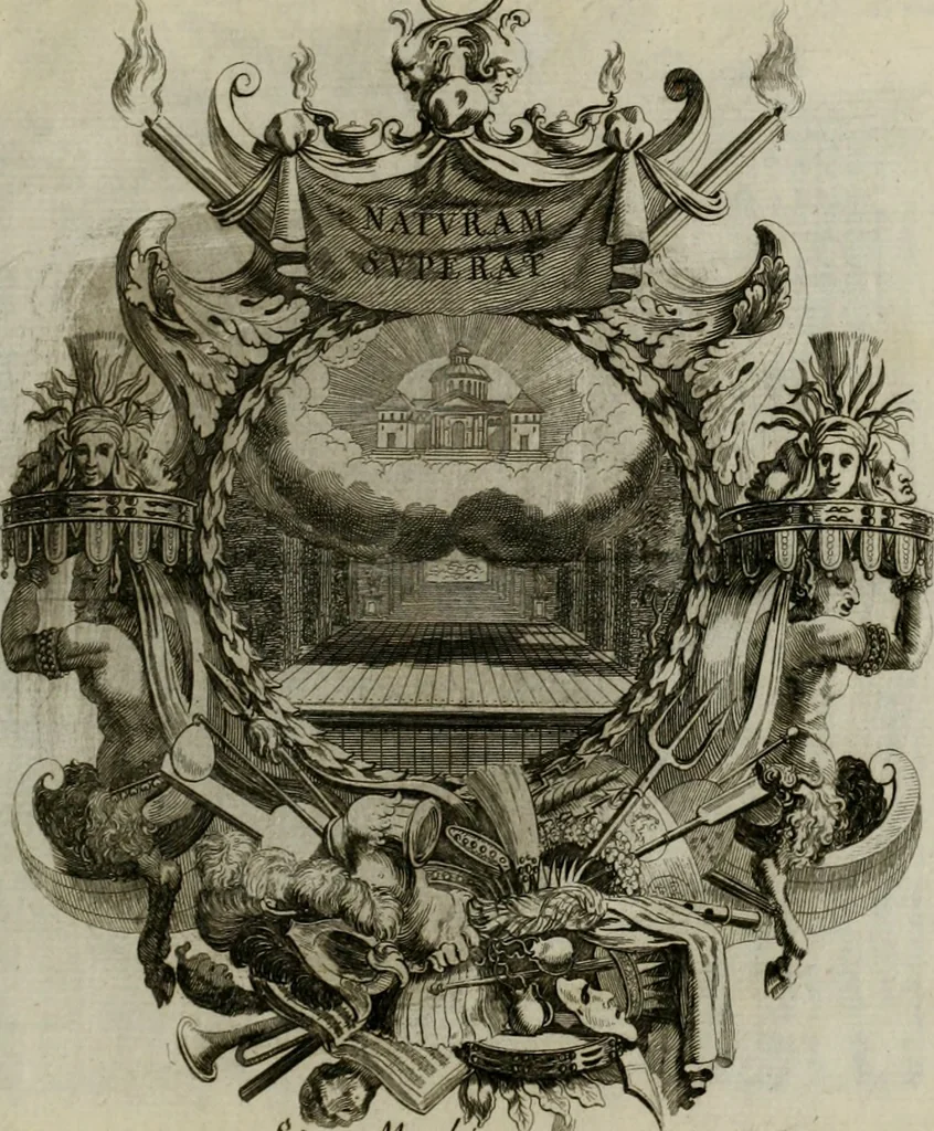An illustration from Tapisseries du Roy, ou sont representez les quatre elemens et les quatre saisons ; avec les devises qui les accompagnent et leur explication = Königliche französische Tapezereyen, oder überaus schöne Sinn-Bilder, in welchen die vier Element, samt den vier Jahr-Zeiten, neben den Dencksprüchen und ihren Ausslegungen, vorgestellet werden. Aus den Original-Kupffern nachgezeichnet, und den Kunstliebenden zu Nutzen und Ergötzen an den Tag gegeben und verlegt, 1690, leaf 152