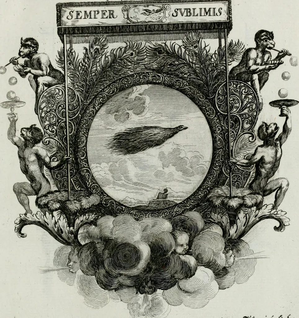 An illustration from Tapisseries du Roy, ou sont representez les quatre elemens et les quatre saisons ; avec les devises qui les accompagnent et leur explication = Königliche französische Tapezereyen, oder überaus schöne Sinn-Bilder, in welchen die vier Element, samt den vier Jahr-Zeiten, neben den Dencksprüchen und ihren Ausslegungen, vorgestellet werden. Aus den Original-Kupffern nachgezeichnet, und den Kunstliebenden zu Nutzen und Ergötzen an den Tag gegeben und verlegt, 1690, leaf 46