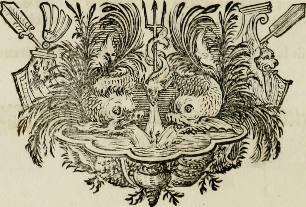 An illustration from Tapisseries du Roy, ou sont representez les quatre elemens et les quatre saisons ; avec les devises qui les accompagnent et leur explication = Königliche französische Tapezereyen, oder überaus schöne Sinn-Bilder, in welchen die vier Element, samt den vier Jahr-Zeiten, neben den Dencksprüchen und ihren Ausslegungen, vorgestellet werden. Aus den Original-Kupffern nachgezeichnet, und den Kunstliebenden zu Nutzen und Ergötzen an den Tag gegeben und verlegt, 1690, leaf 53