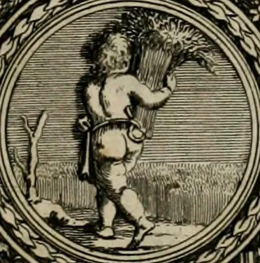 An illustration from Tapisseries du Roy, ou sont representez les quatre elemens et les quatre saisons ; avec les devises qui les accompagnent et leur explication = Königliche französische Tapezereyen, oder überaus schöne Sinn-Bilder, in welchen die vier Element, samt den vier Jahr-Zeiten, neben den Dencksprüchen und ihren Ausslegungen, vorgestellet werden. Aus den Original-Kupffern nachgezeichnet, und den Kunstliebenden zu Nutzen und Ergötzen an den Tag gegeben und verlegt, 1690, leaf 6