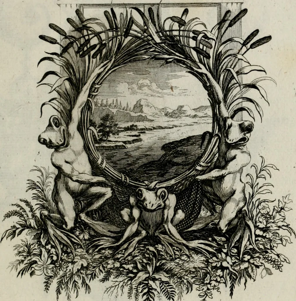 An illustration from Tapisseries du Roy, ou sont representez les quatre elemens et les quatre saisons ; avec les devises qui les accompagnent et leur explication = Königliche französische Tapezereyen, oder überaus schöne Sinn-Bilder, in welchen die vier Element, samt den vier Jahr-Zeiten, neben den Dencksprüchen und ihren Ausslegungen, vorgestellet werden. Aus den Original-Kupffern nachgezeichnet, und den Kunstliebenden zu Nutzen und Ergötzen an den Tag gegeben und verlegt, 1690, leaf 62