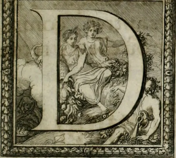 An illustration from Tapisseries du Roy, ou sont representez les quatre elemens et les quatre saisons ; avec les devises qui les accompagnent et leur explication = Königliche französische Tapezereyen, oder überaus schöne Sinn-Bilder, in welchen die vier Element, samt den vier Jahr-Zeiten, neben den Dencksprüchen und ihren Ausslegungen, vorgestellet werden. Aus den Original-Kupffern nachgezeichnet, und den Kunstliebenden zu Nutzen und Ergötzen an den Tag gegeben und verlegt, 1690, leaf 84