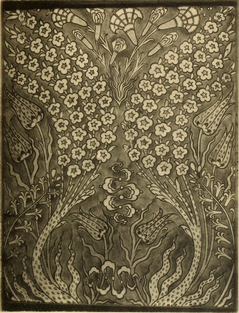 An illustration from Tapis, tissus & faïences orientales, suite des Dessins de tissus (Europe, XVIIIe & XIXe siècles), 1900, leaf 114