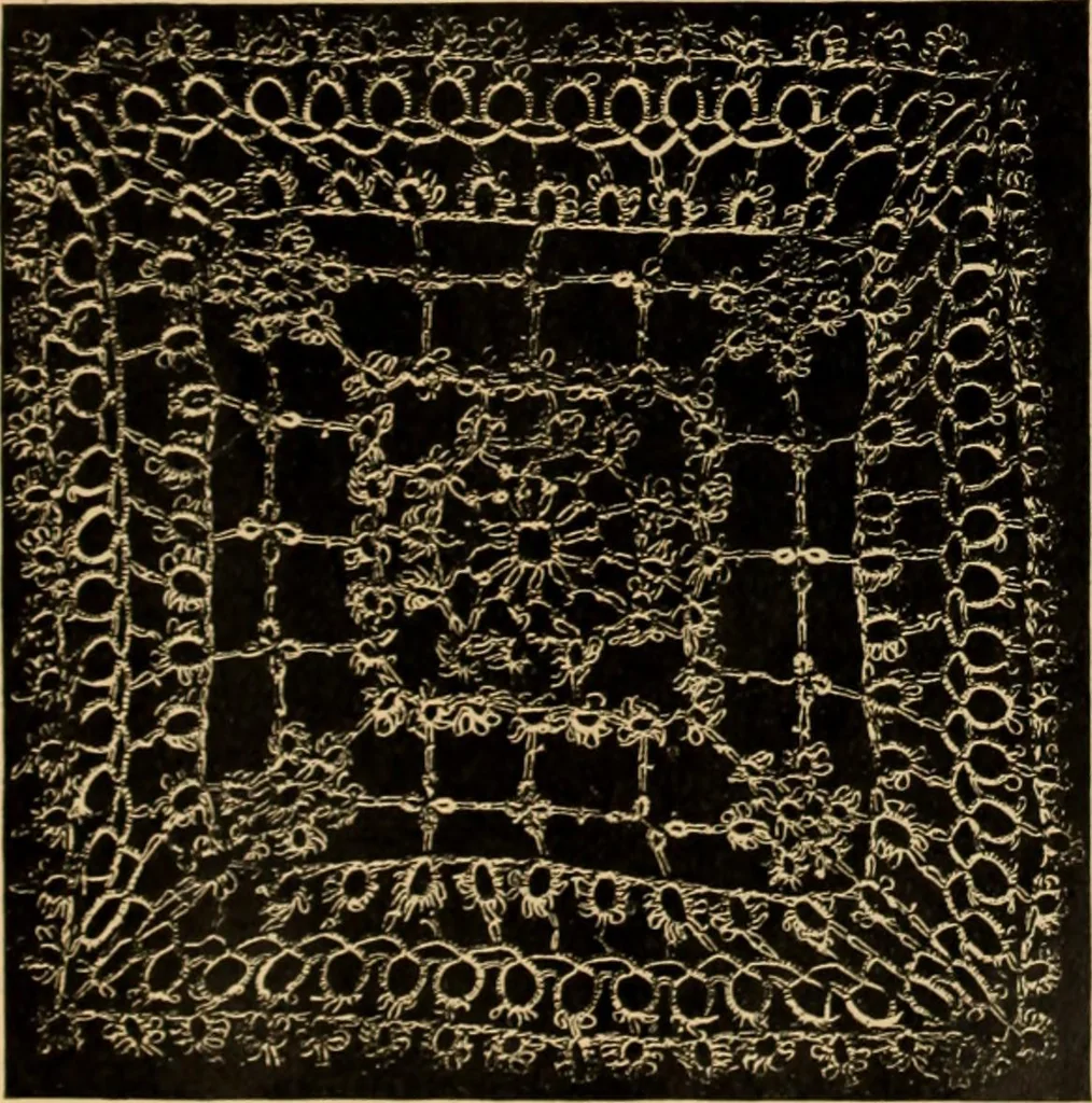 An illustration from Tatting and netting, 1895, leaf 76