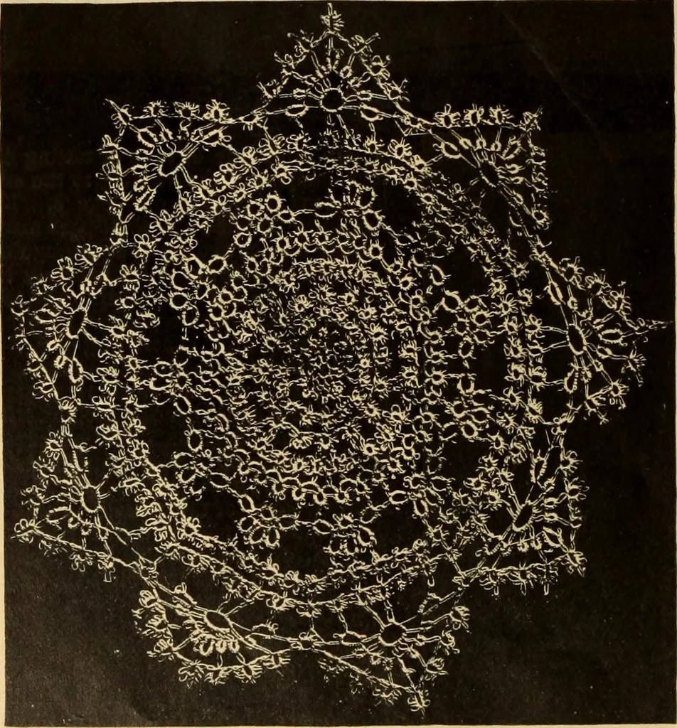 An illustration from Tatting and netting, 1895, leaf 77