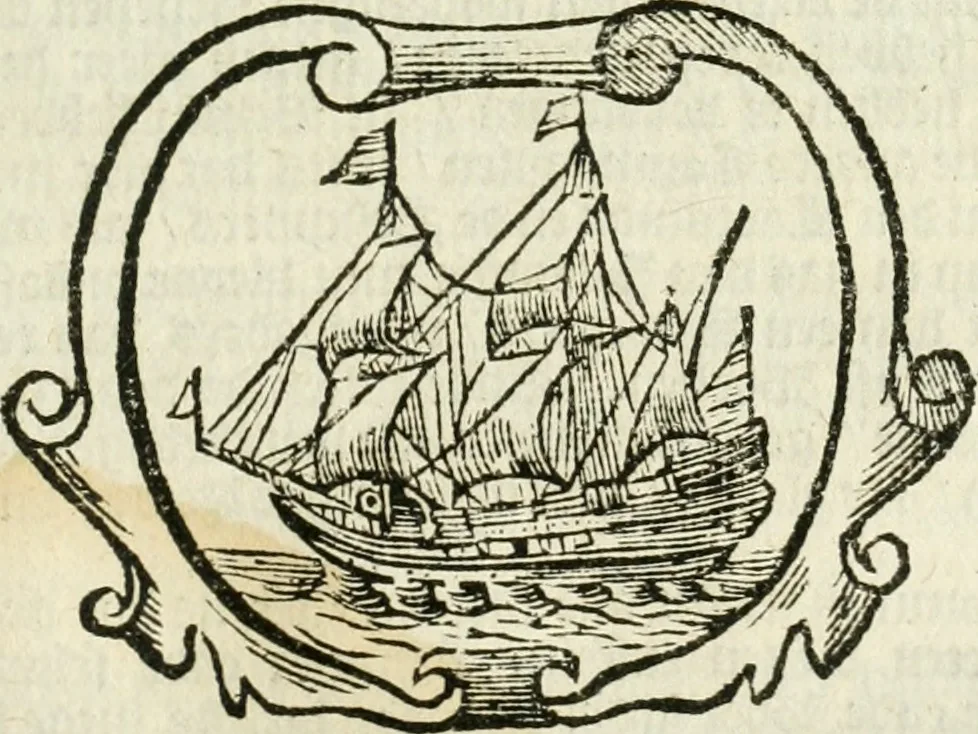 An illustration from 't Boeck der zee-rechten, inhoudende dat hooghste ende oudtste Godtlantsche water-recht, dat de gemeene kooplieden ende schippers geordineert ende gemaeckt hebben tot Wisbuy. De zee-rechten gemaeckt by keyser Carel, als mede die gemaeckt zijn ten tijde van koninck Philippus de Derde, mede inhoudende seeckere ordonnantie op't stuck van de asseurantien, bodemerije, ende toerustinge van schepen. Mitsgaders de schips-rechten, gemaeckt by de oude Hanze-steden. Noch zijn hier by-gevoeght de willekeuren en costuymen van de binnenlants-vaerders, van Amsterdam, Antwerpen, Middelburgh, Rotterdam, Dordrecht, Haerlem, Uytrecht, ende Leyden. Item van de buytenlandts-vaerders, van Rouan, Lonnen, ende Hamburgh, &c. Noch een korte instructie ende ordonnantie voor de commissarissen t'Amsteiredamme van de zee-vaert. In dese laetste druck noch vermeerdert met een nieuwe ordonnantie van 't pael-geldt, 1678, leaf 164