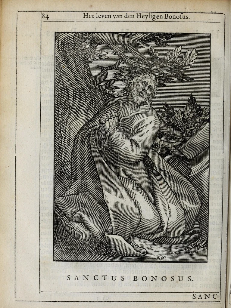 An illustration from 'tBosch der eremyten ende eremitinnen, van Aegypten ende Palestinen, 1644, leaf 100