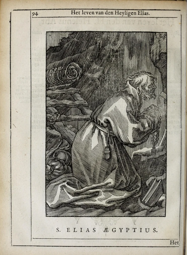 An illustration from 'tBosch der eremyten ende eremitinnen, van Aegypten ende Palestinen, 1644, leaf 110