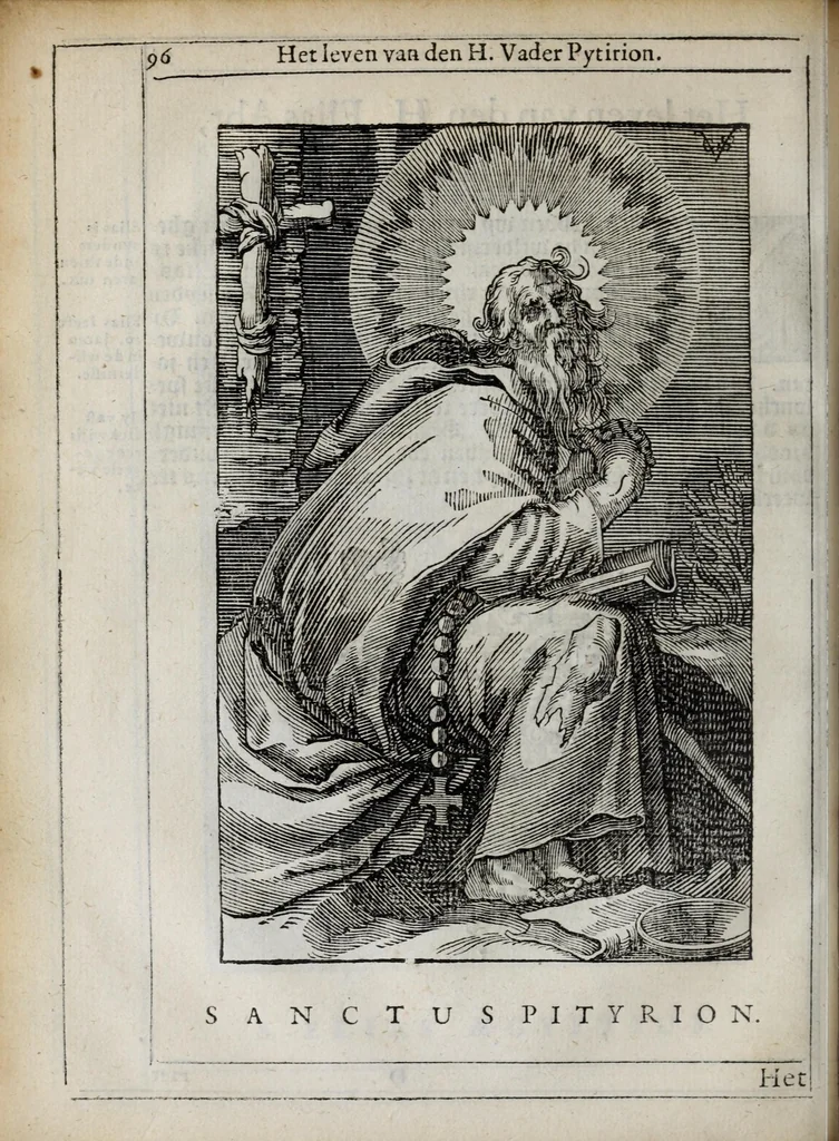 An illustration from 'tBosch der eremyten ende eremitinnen, van Aegypten ende Palestinen, 1644, leaf 112