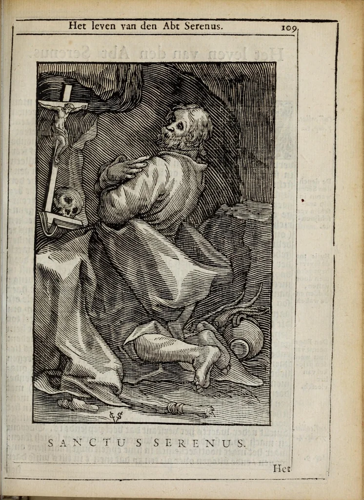 An illustration from 'tBosch der eremyten ende eremitinnen, van Aegypten ende Palestinen, 1644, leaf 125