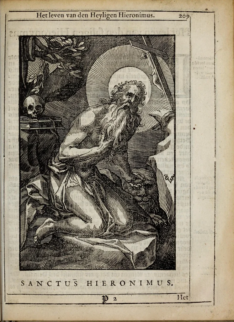 An illustration from 'tBosch der eremyten ende eremitinnen, van Aegypten ende Palestinen, 1644, leaf 225