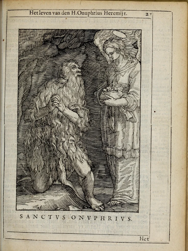 An illustration from 'tBosch der eremyten ende eremitinnen, van Aegypten ende Palestinen, 1644, leaf 43