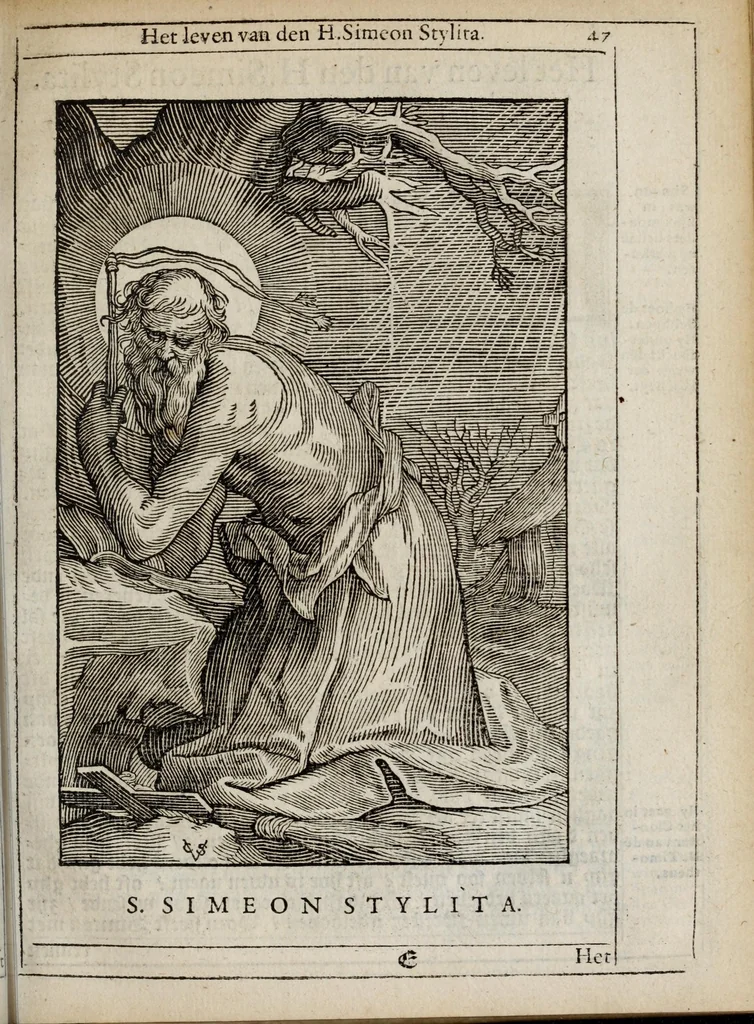 An illustration from 'tBosch der eremyten ende eremitinnen, van Aegypten ende Palestinen, 1644, leaf 63