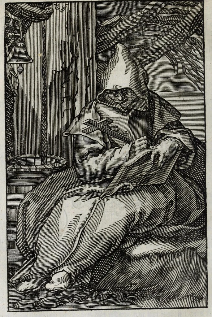 An illustration from 'tBosch der eremyten ende eremitinnen, van Aegypten ende Palestinen, 1644, leaf 94