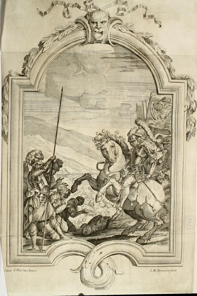 An illustration from Teatro de la gloria : consagrado a la excelentisima señora doña Felice de Sandoval Enriquez, duquesa de Vceda difunta : por el excelentisimo señor don Gaspar Tellez Giron, duque de Osuna, conde de Vreña, gouernador del estado de Milan y capitan general en Italia, en sus solemnes esequias celebradas en Milan, 1671, leaf 33