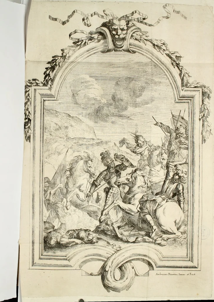 An illustration from Teatro de la gloria : consagrado a la excelentisima señora doña Felice de Sandoval Enriquez, duquesa de Vceda difunta : por el excelentisimo señor don Gaspar Tellez Giron, duque de Osuna, conde de Vreña, gouernador del estado de Milan y capitan general en Italia, en sus solemnes esequias celebradas en Milan, 1671, leaf 35