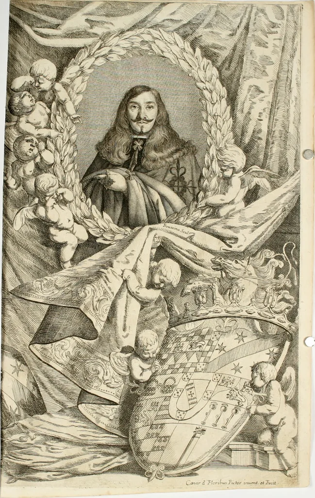 An illustration from Teatro de la gloria : consagrado a la excelentisima señora doña Felice de Sandoval Enriquez, duquesa de Vceda difunta : por el excelentisimo señor don Gaspar Tellez Giron, duque de Osuna, conde de Vreña, gouernador del estado de Milan y capitan general en Italia, en sus solemnes esequias celebradas en Milan, 1671, leaf 8