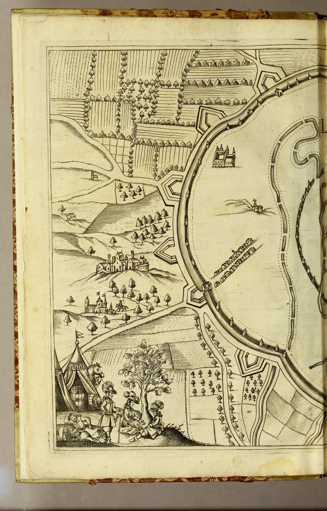 An illustration from Teatro del Belgio, o' Sia descritione delle diecisette provincie del medesimo; : con le piante delle città, e fortezze principali; da chi al presente possesse; come, in qual modo, & in qual tempo acquistate. Aggiontovi vn succinto racconto di quanto è occorso dalla mossa d'armi del rè christianissimo contro gli Stati generali delle Provincie Unite sin' al fine del 1672., 1683, leaf 20