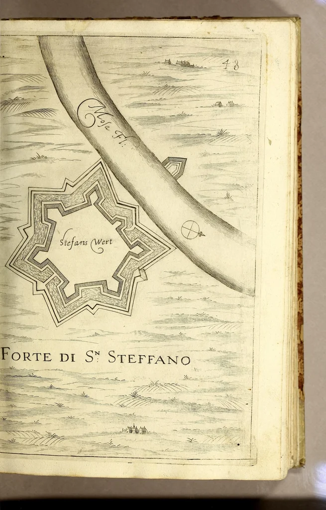 An illustration from Teatro del Belgio, o' Sia descritione delle diecisette provincie del medesimo; : con le piante delle città, e fortezze principali; da chi al presente possesse; come, in qual modo, & in qual tempo acquistate. Aggiontovi vn succinto racconto di quanto è occorso dalla mossa d'armi del rè christianissimo contro gli Stati generali delle Provincie Unite sin' al fine del 1672., 1683, leaf 257