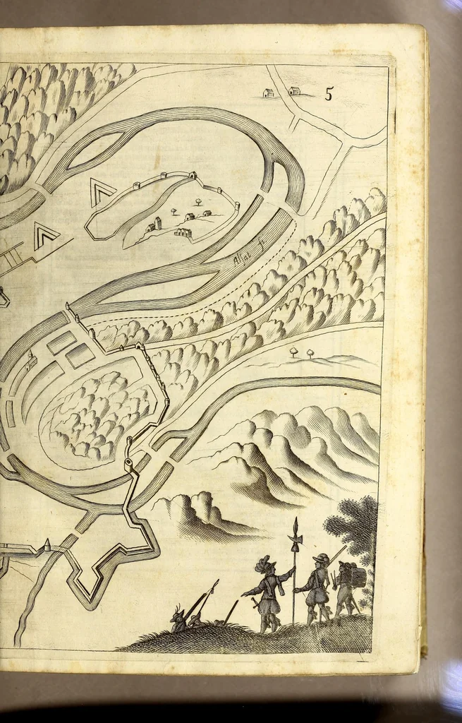 An illustration from Teatro del Belgio, o' Sia descritione delle diecisette provincie del medesimo; : con le piante delle città, e fortezze principali; da chi al presente possesse; come, in qual modo, & in qual tempo acquistate. Aggiontovi vn succinto racconto di quanto è occorso dalla mossa d'armi del rè christianissimo contro gli Stati generali delle Provincie Unite sin' al fine del 1672., 1683, leaf 41