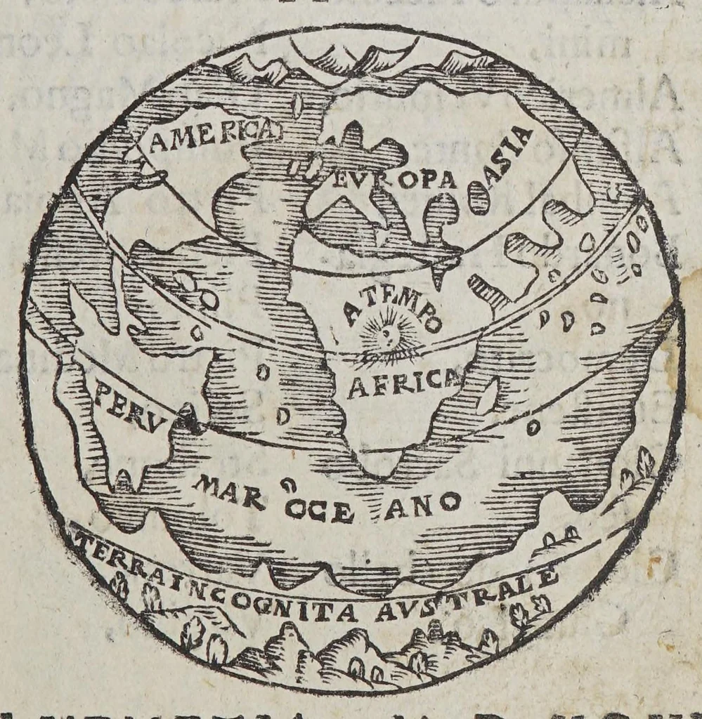 An illustration from Teatro del cielo e della terra, : nel qual si discorre breuemente. Del centro, e doue sia. Del terremoto e sue cause. De'fiumi, e loro proprietà ... Delle sfere, e come girino. Opera curiosa, & degna d'ogni eleuato spirito., 1597, leaf 9