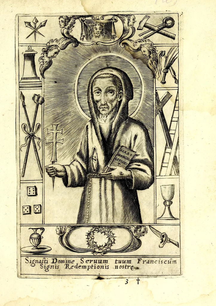 An illustration from Teatro serafico delle stimmate di Christo, impresse nel santo, immaculato, e virginal corpo del glorioso padre san Francesco, 1629, leaf 9
