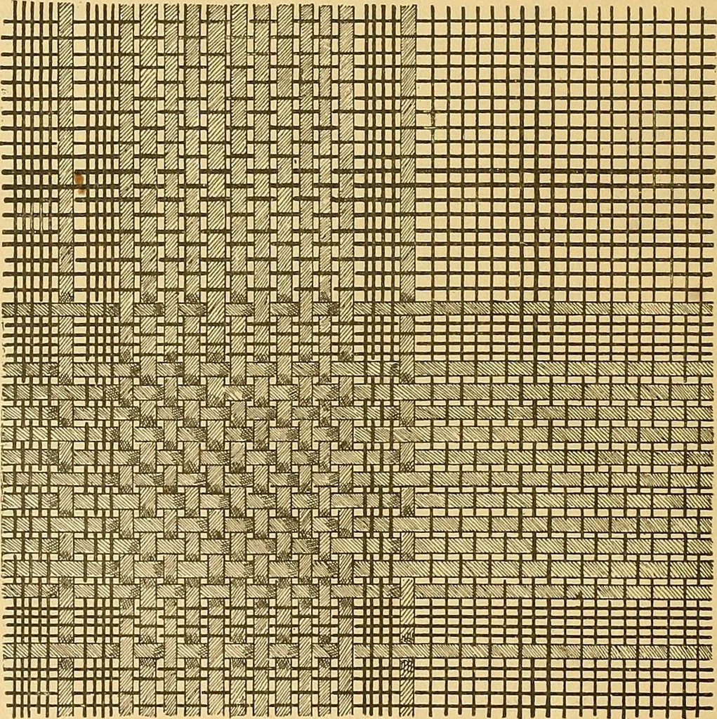 An illustration from Technology of textile design. Being a practical treatise on the construction and application of weaves for all textile fabrics, with minute reference to the latest inventions for weaving, 1888, leaf 21