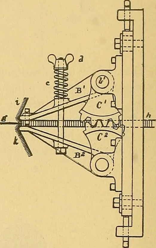 An illustration from Technology of textile design. Being a practical treatise on the construction and application of weaves for all textile fabrics, with minute reference to the latest inventions for weaving, 1888, leaf 211