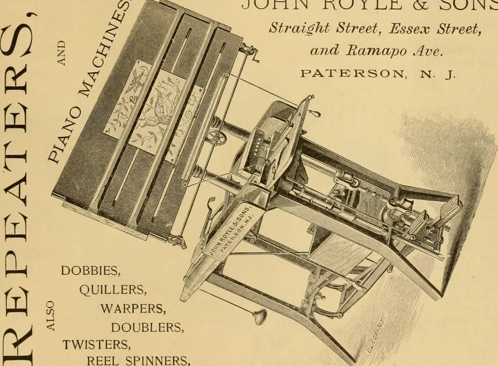 An illustration from Technology of textile design. Being a practical treatise on the construction and application of weaves for all textile fabrics, with minute reference to the latest inventions for weaving, 1888, leaf 302